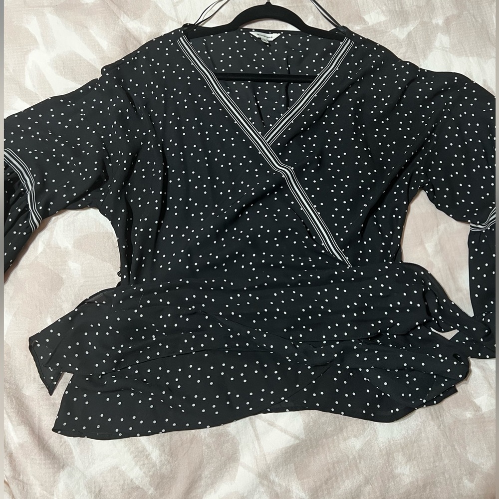 Max Studio Polka Dot Bell Sleeve Wrap Blouse